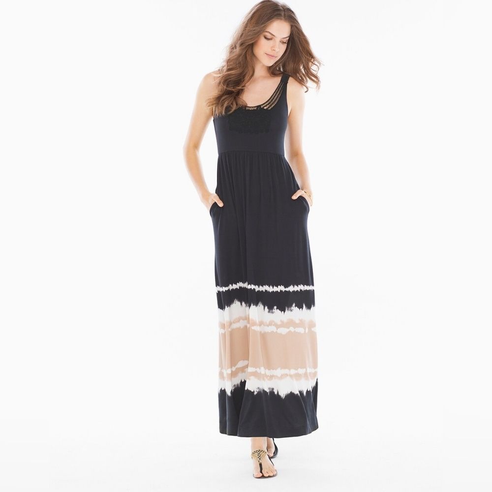 SOMA Soutache Maxi Dress Retreat Border‎ Soft Tan